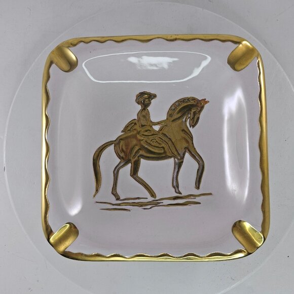 Art Deco Ugo Zaccagnini Italian Ashtray Catchall Horse Rider Pottery Signed - Picture 2 of 9